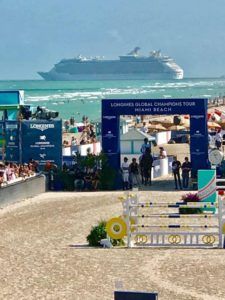 marketing plan image of horse show event with cruise ship on horizon